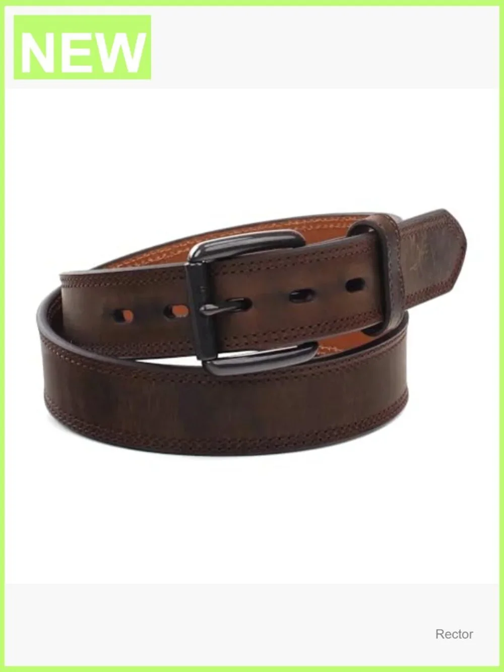 Men's Western Leather Roller Buckle Belt Double Stitched
